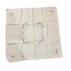 Vintage Embroidered Floral Linen Tablecloth Napkin Cottage Core Dining Table Set